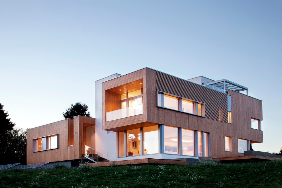 Passive Solar House Plans Exterior Contemporary with Balcony Cantilever Clean Lines
