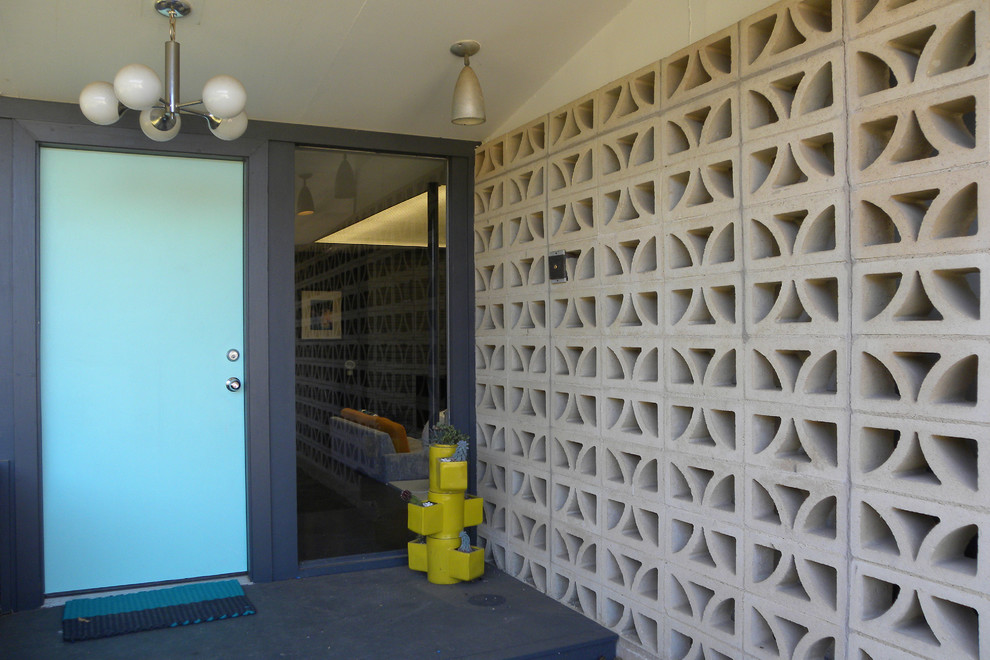 Patio Block Design Ideas Entry Midcentury with Aqua Block Brick Cinder