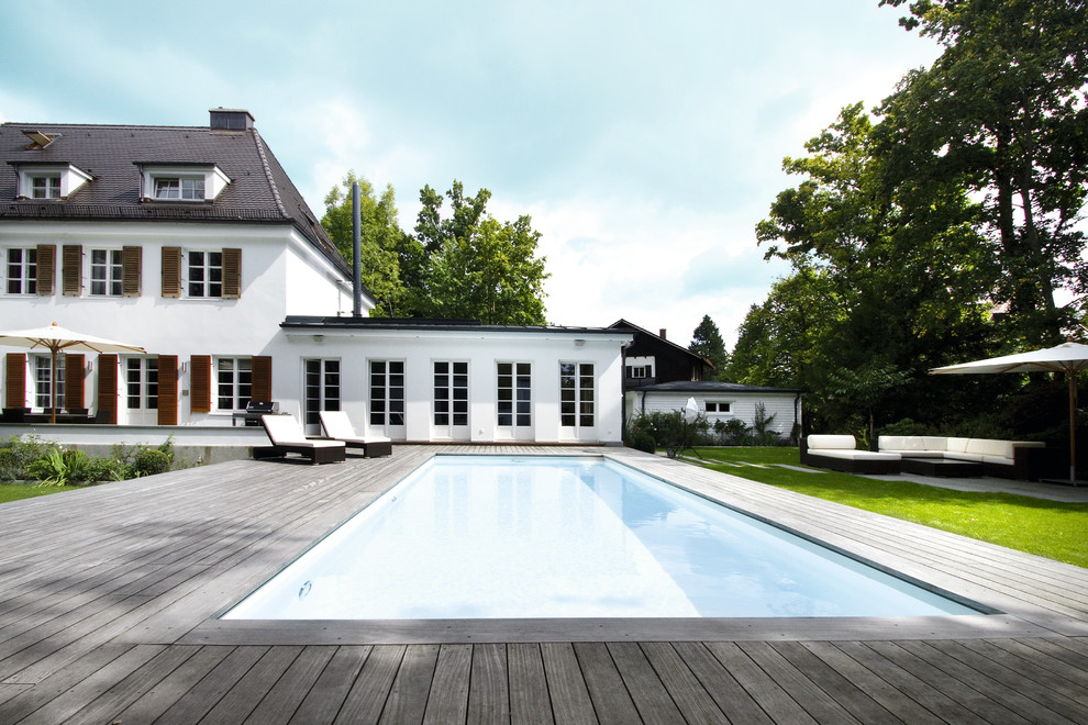 Patio Chaise Lounge Pool Transitional with Dormer Windows Flat Top Roof