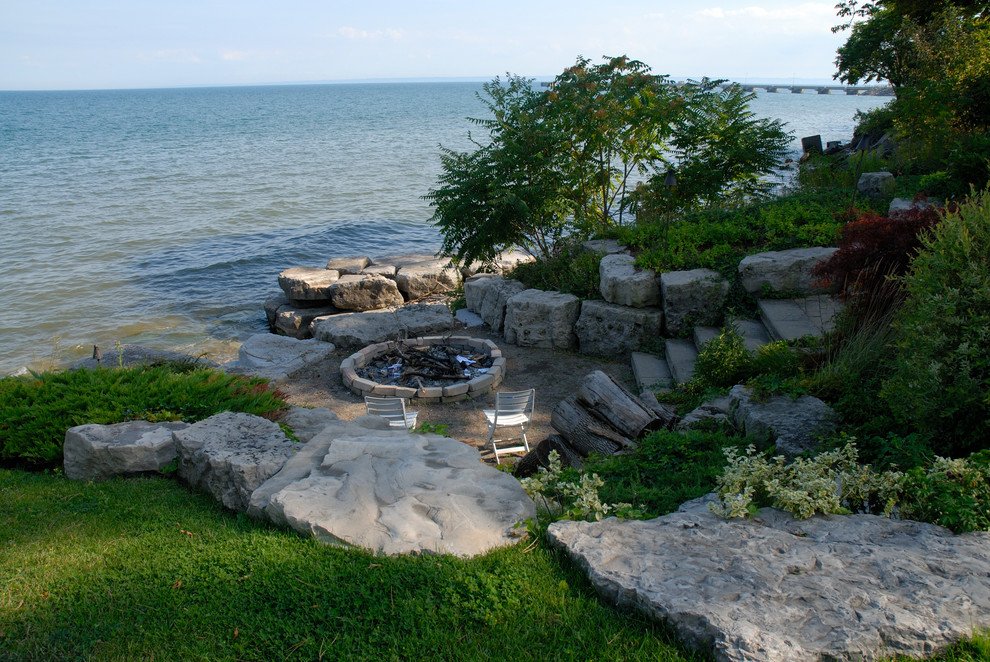 Patio Designs with Fire Pit Landscape Traditional with Beach Boulders Fire Pit