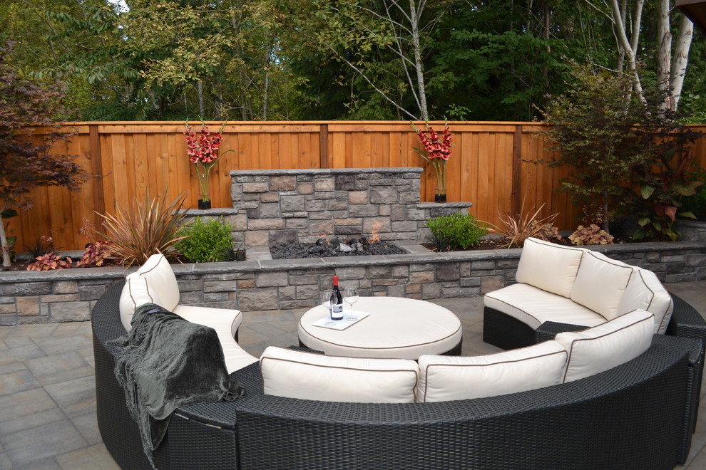 Patio Fire Pit Ideas Patio Traditional with Beige Outdoor Cushions Built In1
