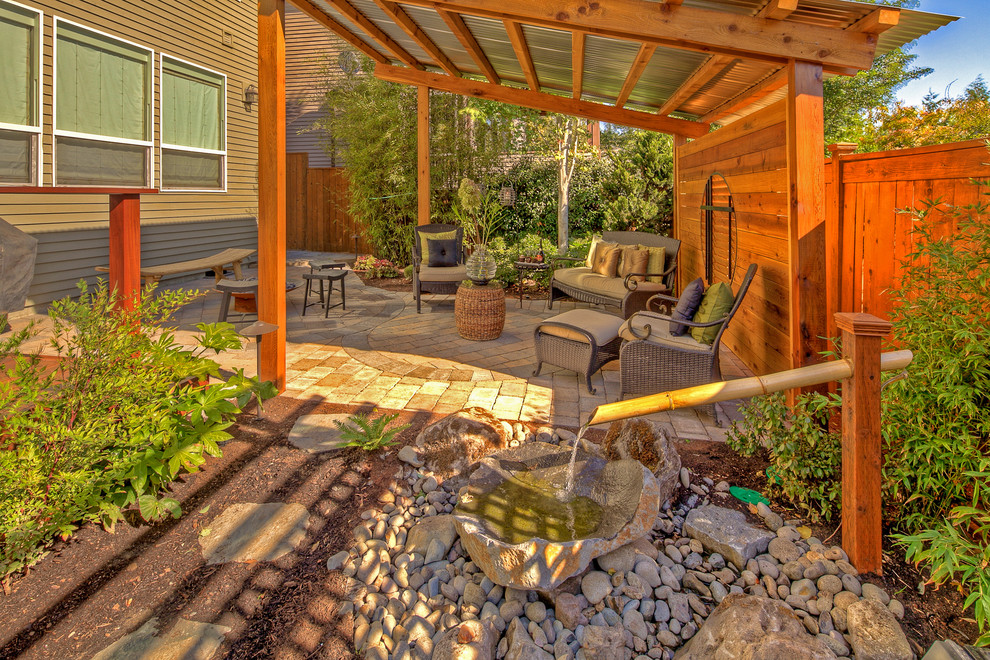 Patio Paver Ideas Landscape Traditional with Asian Water Feature Bamboo