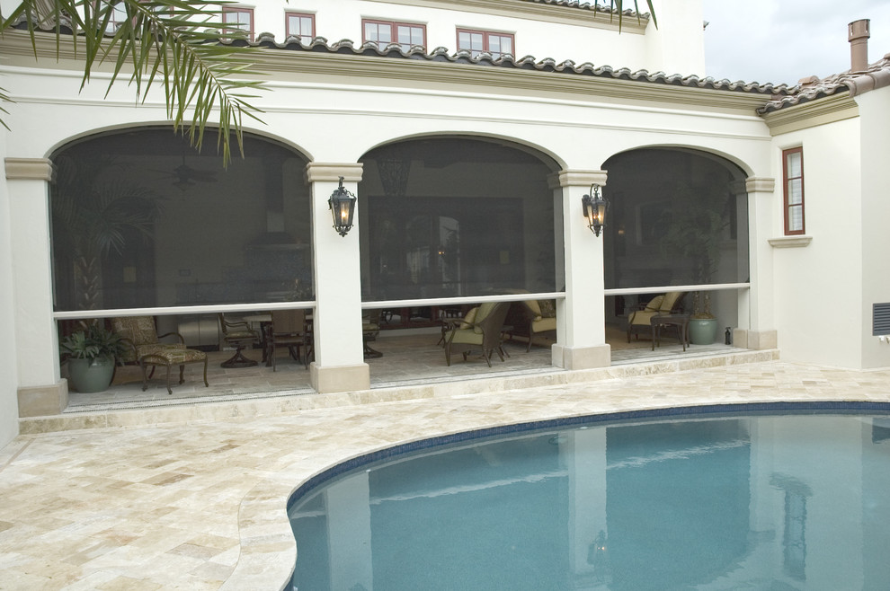 Patio Screen Door Pool Mediterranean with Building Aesthetics Clear View