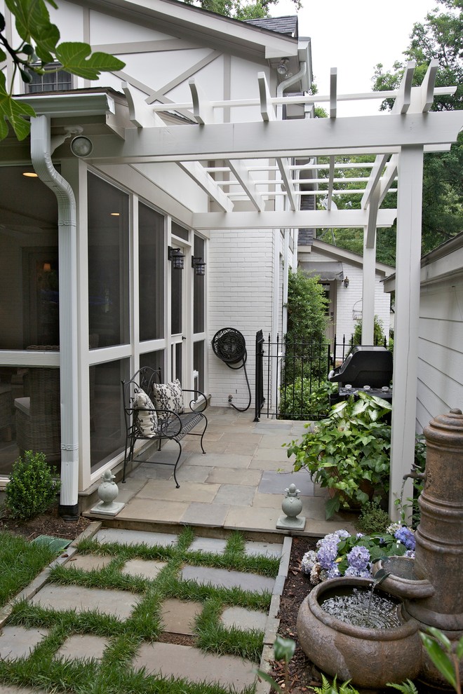 Patio with Pergola Patio Traditional with Garden Bench Grass Hydrangeas