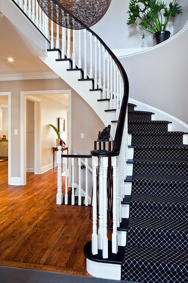 Patterned Carpet for Stairs Staircase Contemporary with Baseboards Black Treads Curved