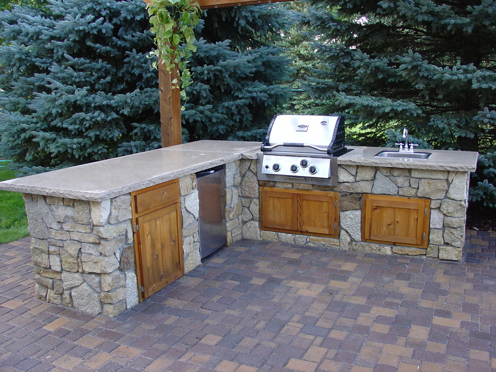 Paver Patio Pictures Spaces with Cedar Pergola Outdoor Kitchen