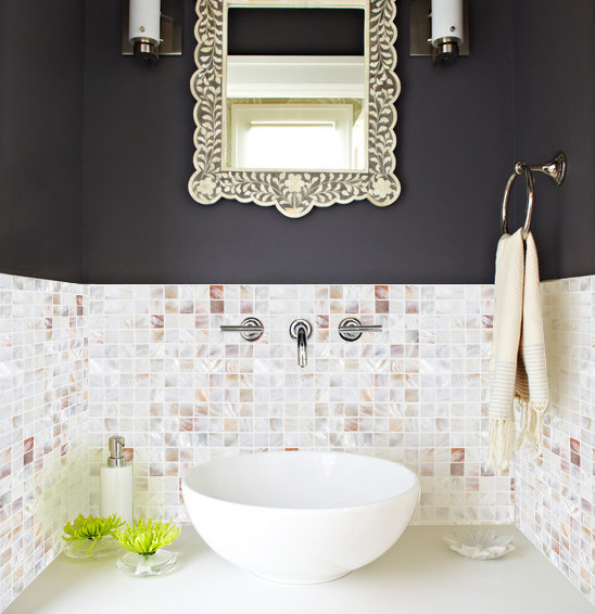 Pearl Mosaic Tile Bathroom Contemporary with Mother of Pearl Backsplash