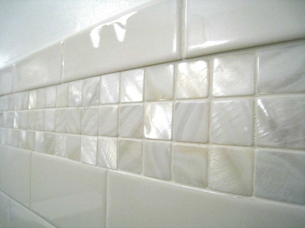 Pearl Mosaic Tile Spaces Beach with Accent Tile Basement Powder