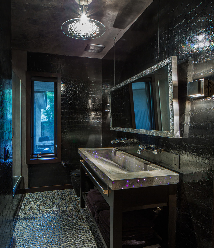 Pebble Bathroom Floor Bathroom Contemporary with Concrete Trough Sink Faux