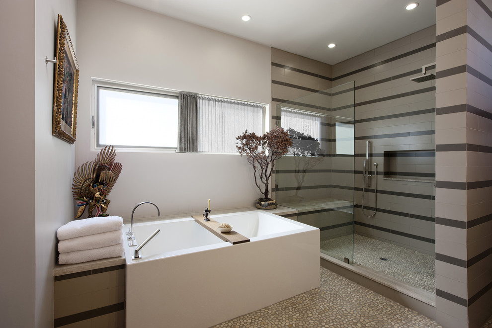Pebble Bathroom Floor Bathroom Contemporary with Bathroom Tile Built In