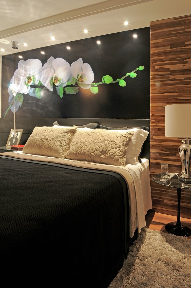 Pedestal Side Table Bedroom Contemporary with Accent Wall Accent Wood