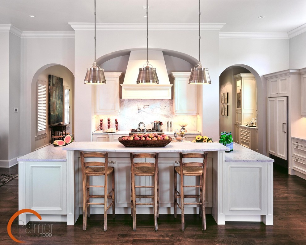 Pendant Lights Over Island Kitchen Traditional with Archways Baseboards Breakfast Bar