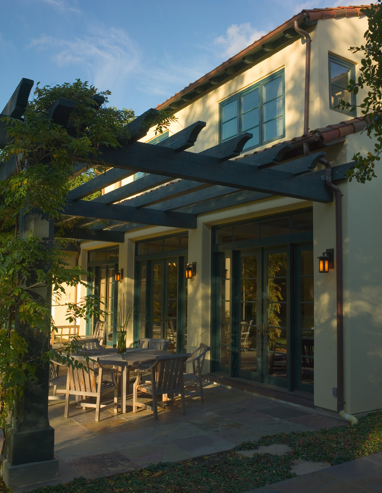 Pergola Attached to House Exterior Mediterranean with Al Fresco Climbing Plant