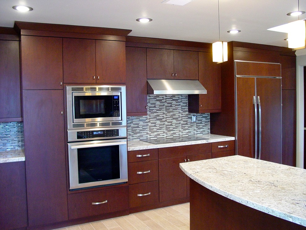 Pergola Designs for Patios Kitchen Transitional with Built in Refrigerator Cherry