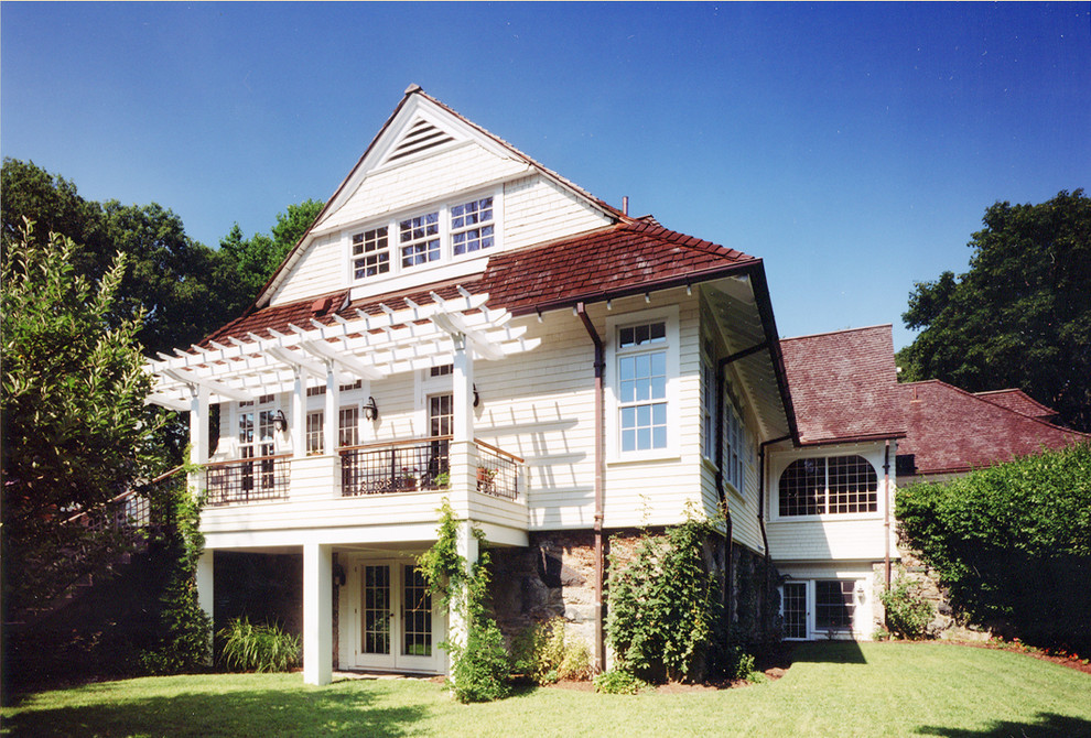 Pergolas on Decks Exterior Traditional with Balcony Eaves French Doors
