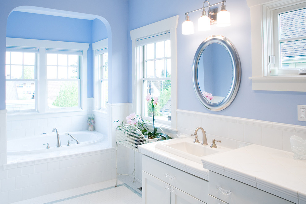 Periwinkle Blue Paint Bathroom Traditional with Airy Alcove Bathroom Mirror