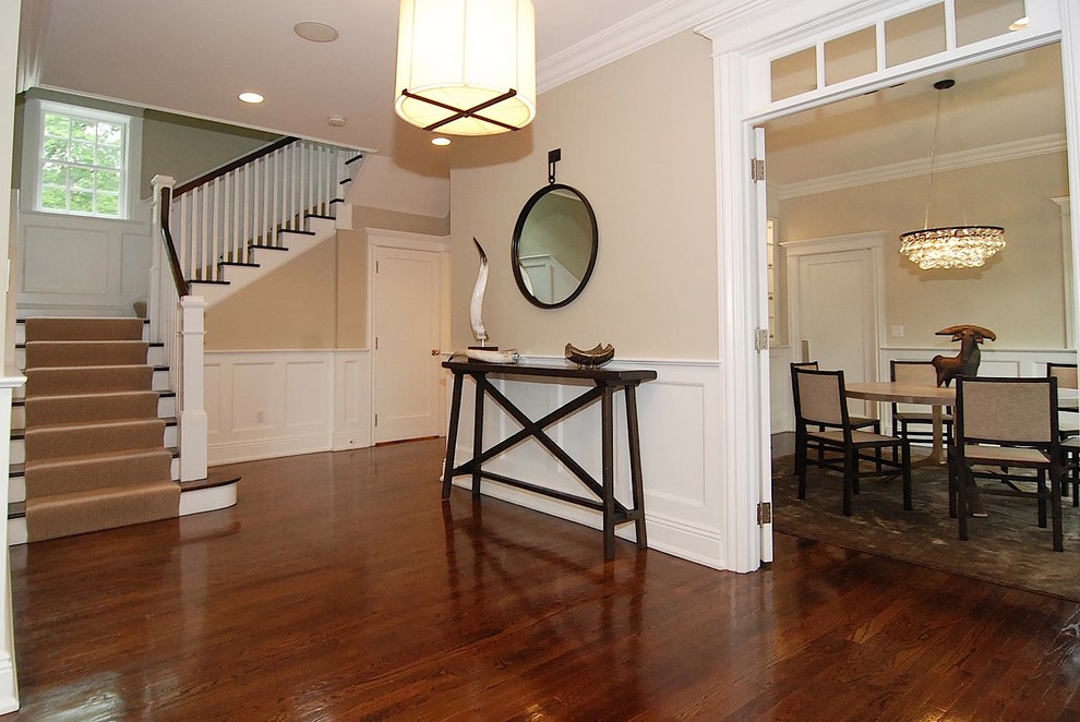Picture Frame Paneling Entry Eclectic with Beige Carpet Stair Runner