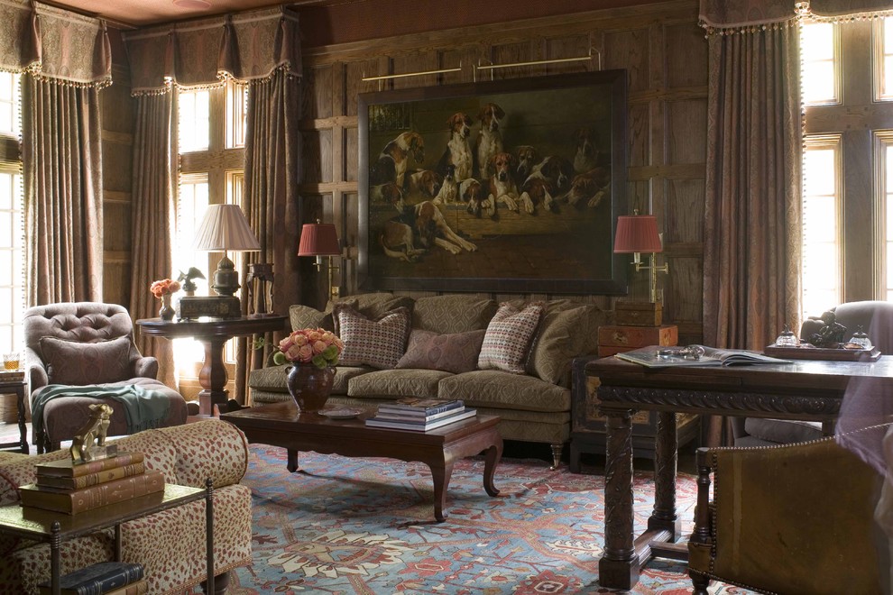 Picture Frame Paneling Home Office Traditional with Animal Print Area Rug