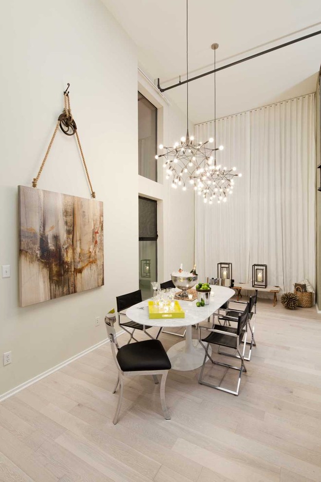pictures of chandeliers Dining Room Contemporary with baseboards campaign chair Clerestory