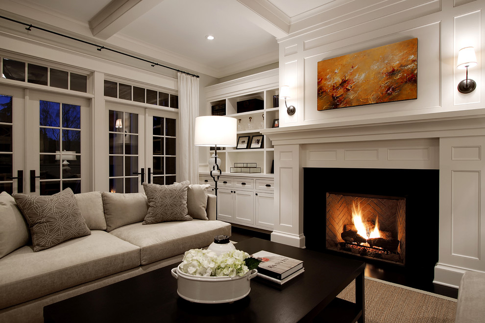 Pictures of Gas Fireplaces Living Room Traditional with Coffee Table Coffered Ceiling
