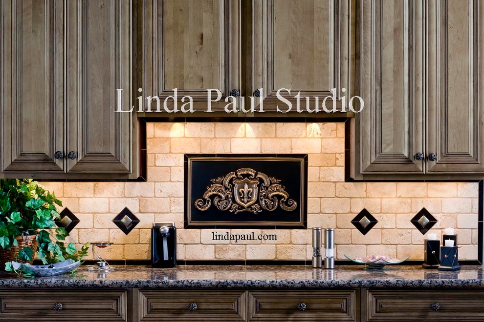 Pictures of Kitchen Backsplashes Kitchen Traditional with Backsplash Murals Bronze Plaque