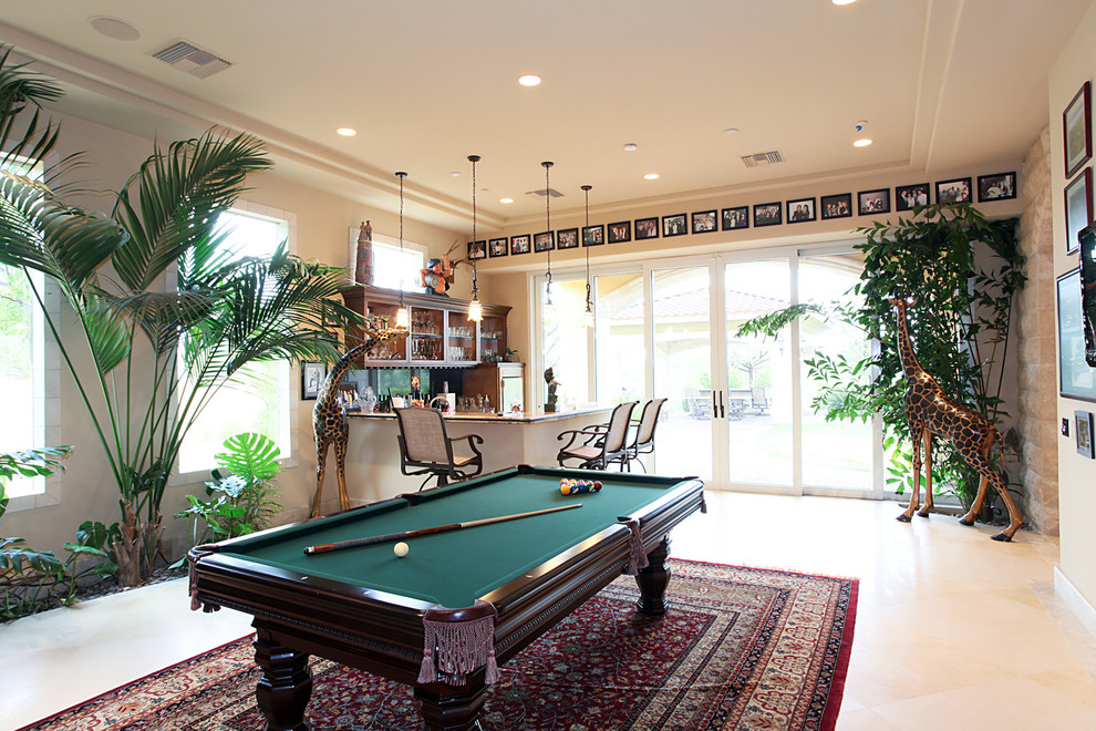 Pictures of Pool Tables Family Room Mediterranean with Area Rug Beige Painted