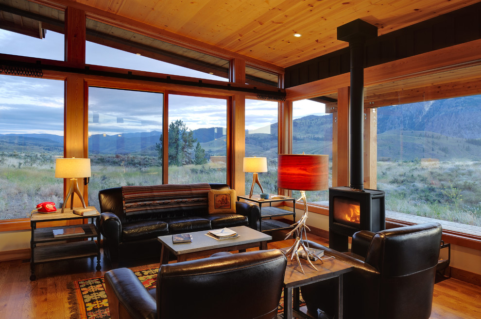 Pictures of Sunrooms Living Room Rustic with Antler Lamp Cabin Clerestory