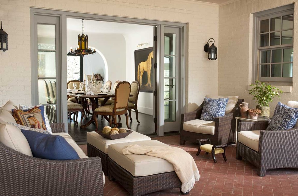 Pictures of Sunrooms Porch Mediterranean with Brick Paving Brick Walls