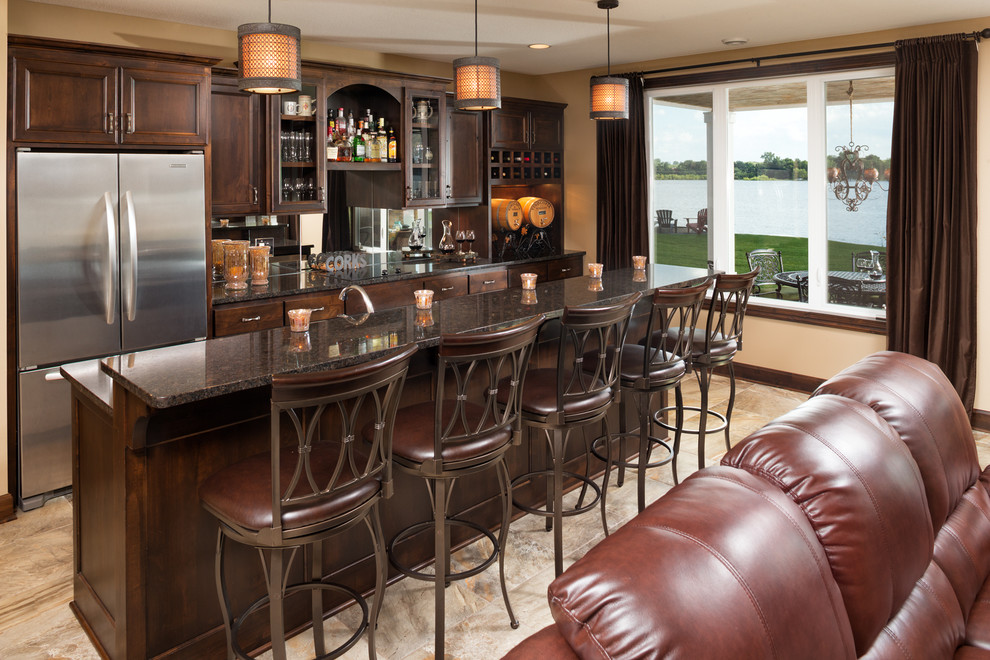 Pictures of Tile Floors Home Bar Traditional with Beige Walls Brown Countertop