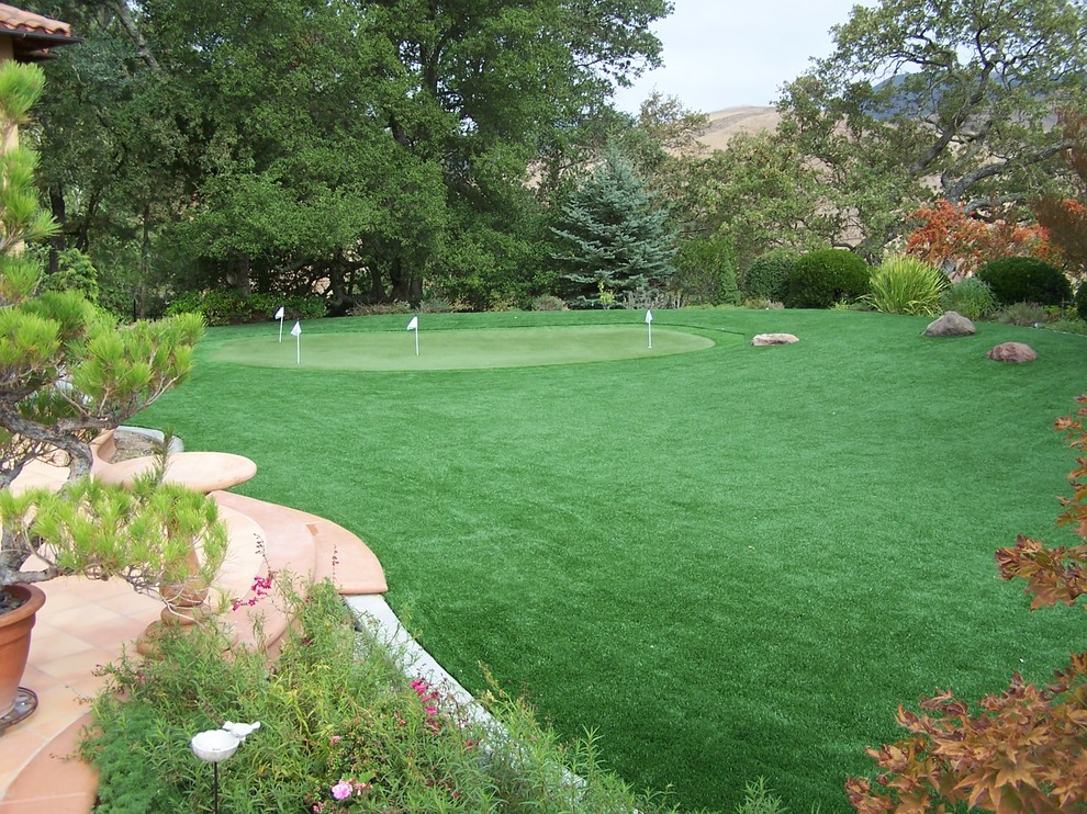 Plantation Shutters with Curtains Landscape Traditional with Artificial Grass Artificial Putting