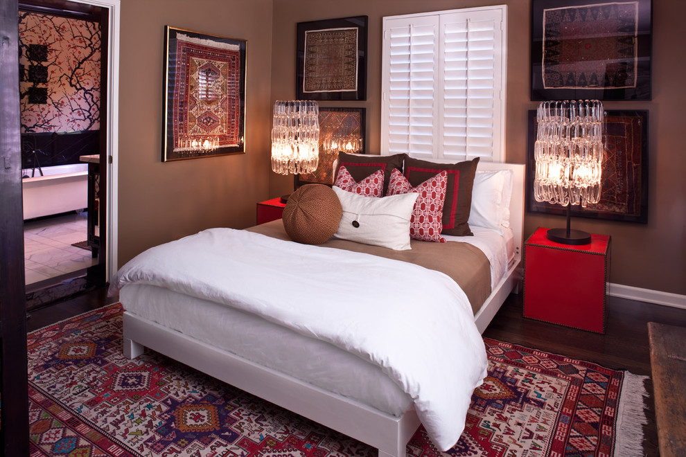 Platform Bed Frame Bedroom Transitional with Accent Pillows Brown Chandelier