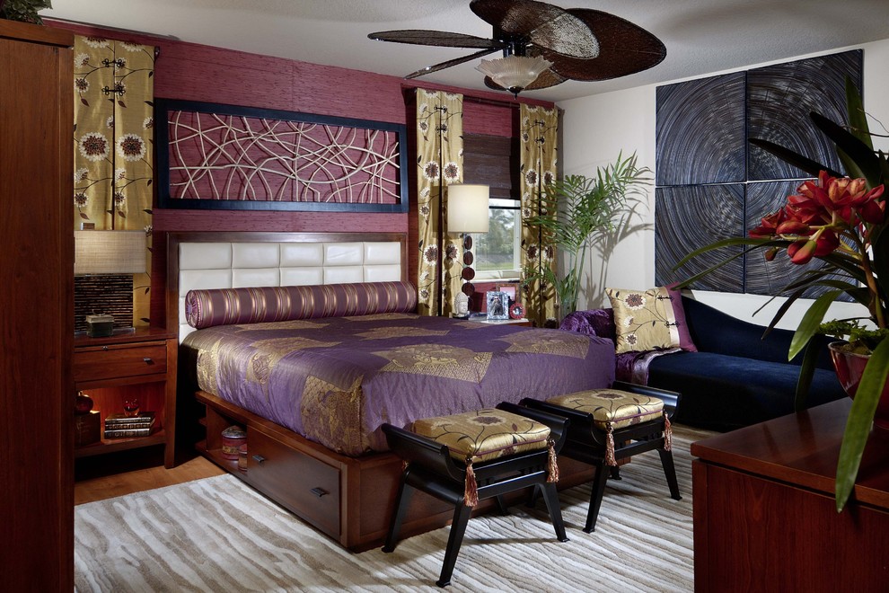 Platform Bed with Drawers Bedroom Contemporary with Accent Wall Area Rug