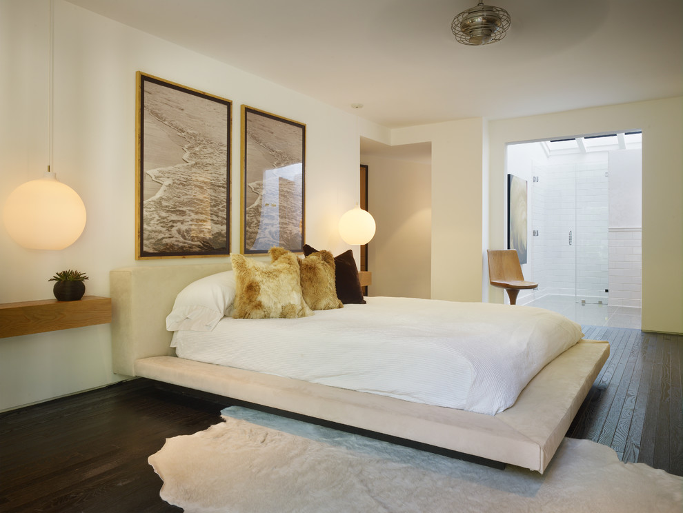Platform Bed with Headboard Bedroom Contemporary with Animal Rug Balloon Lamps