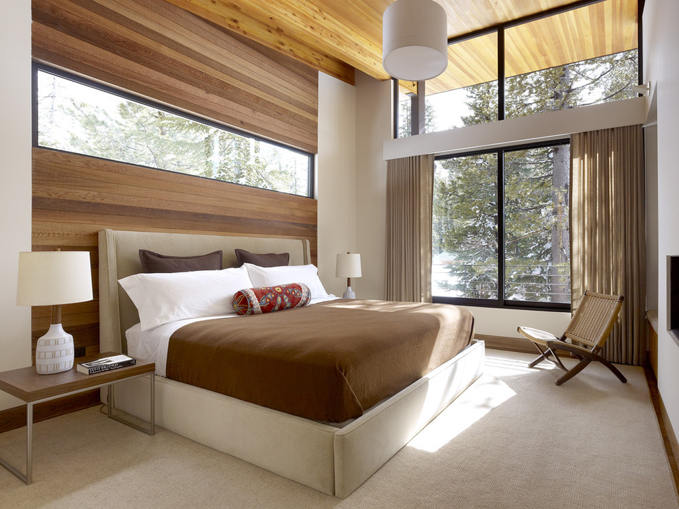 Platform Bed with Headboard Bedroom Modern with Accent Wall Bedside Table