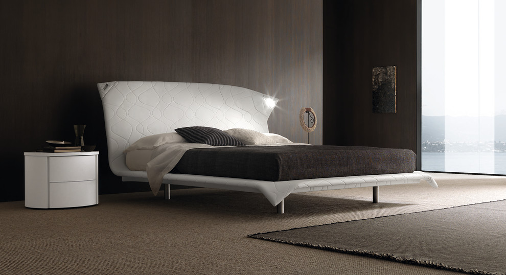 Platform Bed with Nightstands Bedroom Contemporary with Area Rug Bedside Table