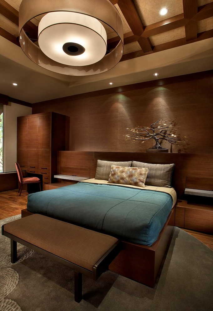 Platform Bed with Nightstands Bedroom Contemporary with Beige Bedding Beige Ceiling