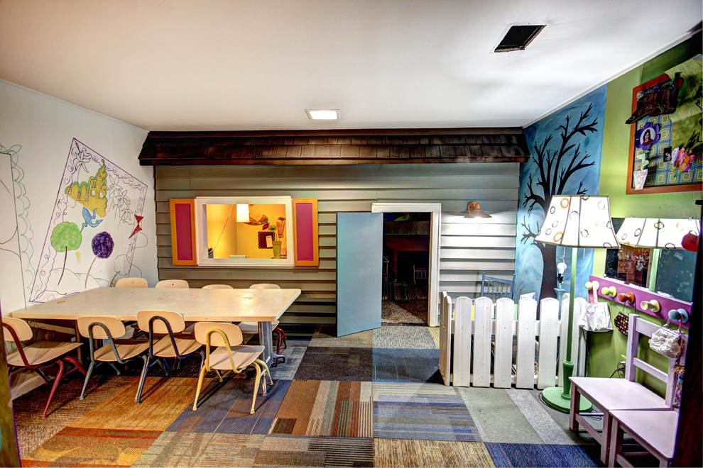 Playroom Flooring Ideas Kids Midcentury with Affordable Carpet Tile Colorful