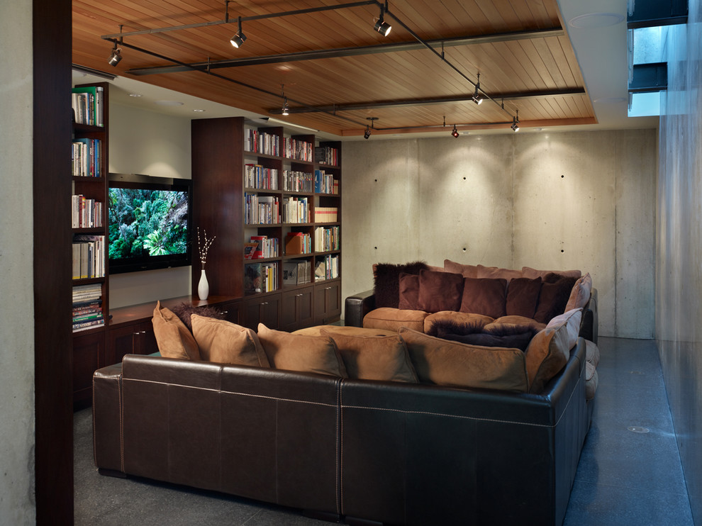 Plug in Track Lighting Home Theater Industrial with Black Floor Black Terrazzo