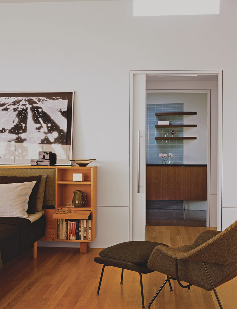 Pocket Door Hardware Bedroom Midcentury with Built in Bedside Table