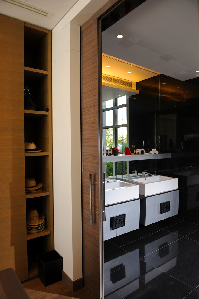 Pocket Door Ideas Bathroom Contemporary with Black Floor Cubbies Door