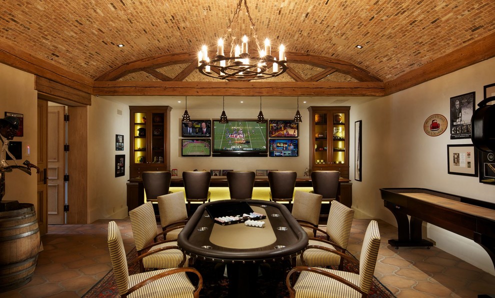 Poker Table Dining Table Home Theater Mediterranean with Arched Ceiling Bar Beige