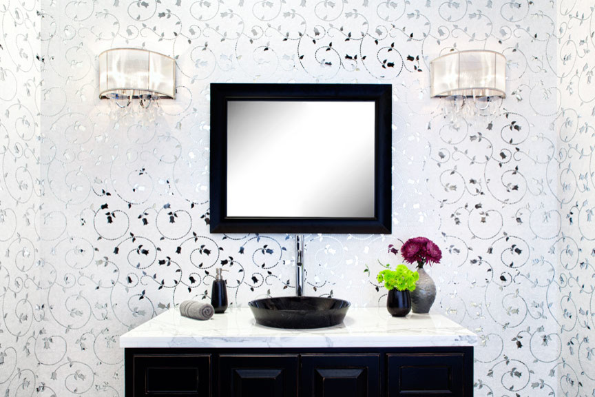 Polished Nickel Mirror Bathroom Traditional with Akdo Marble Mirror 