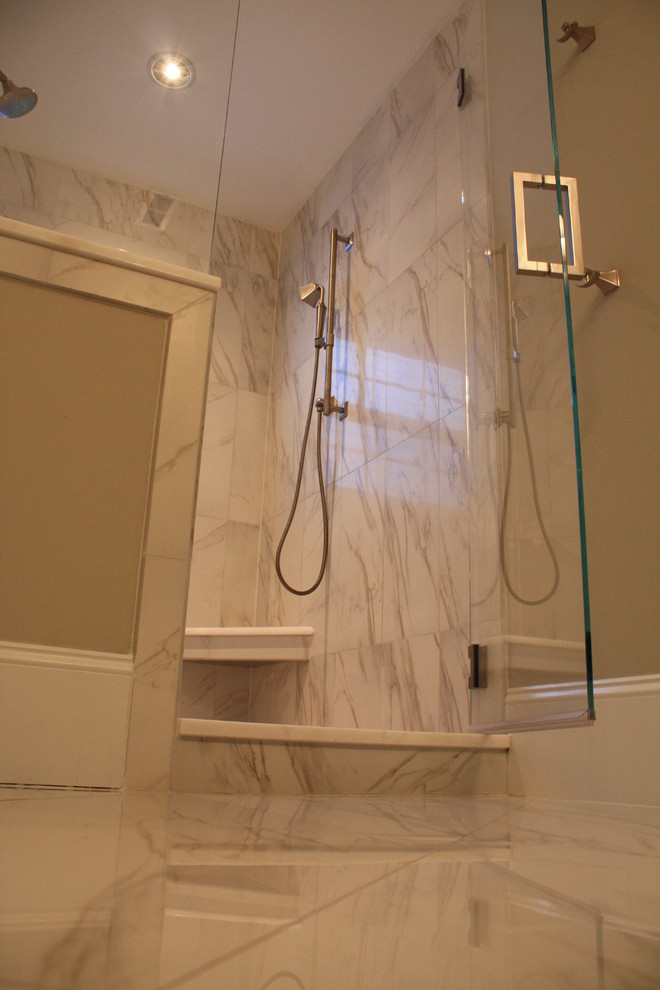 Polished Porcelain Tiles Bathroom Traditional with Calcutta Porcelain Tile Tile