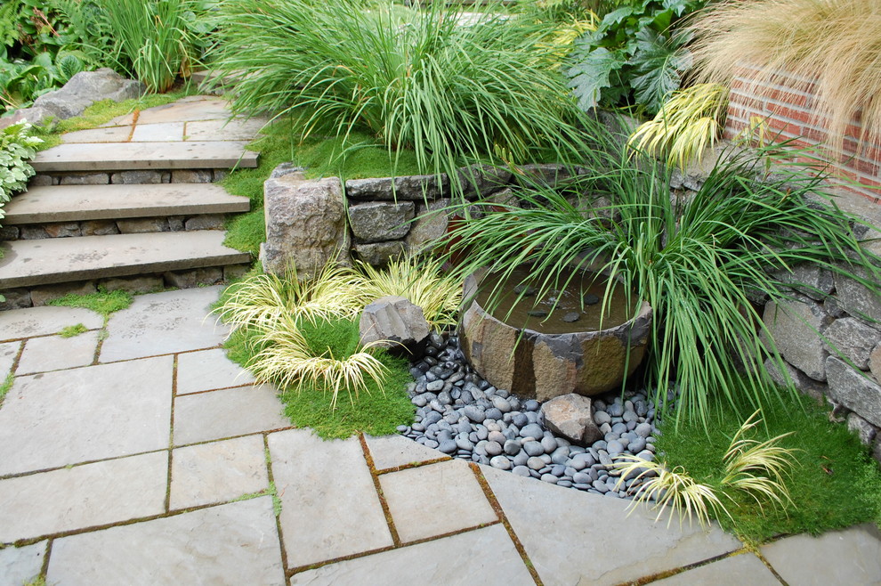 Pondless Water Features Landscape Contemporary with Bluestone Path Brick Wall