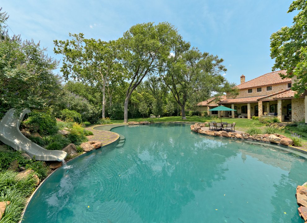Pool Designs with Slides Pool Traditional with Boulders Covered Porch Dallas