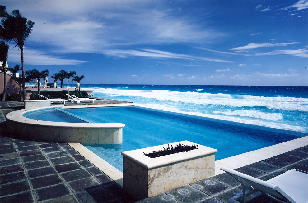 Pool Tile Designs Pool Tropical with Blue Chaise Lounge Disappearing