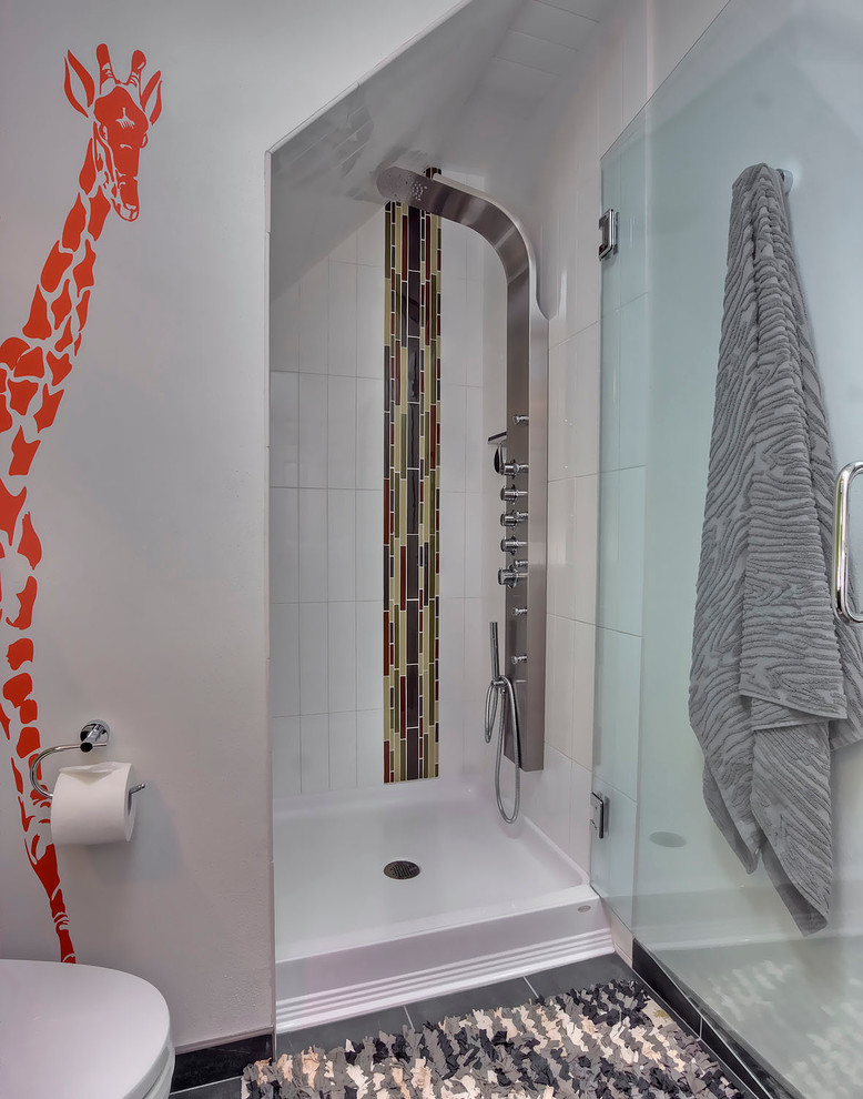 Porcelain Shower Tile Bathroom Contemporary with Apple Green Decal European