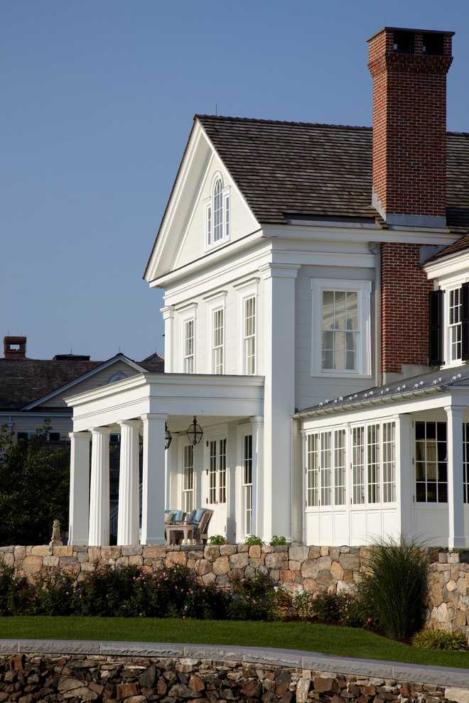 Porch Columns Ideas Exterior Traditional with Brick Chimney Fluted Columns