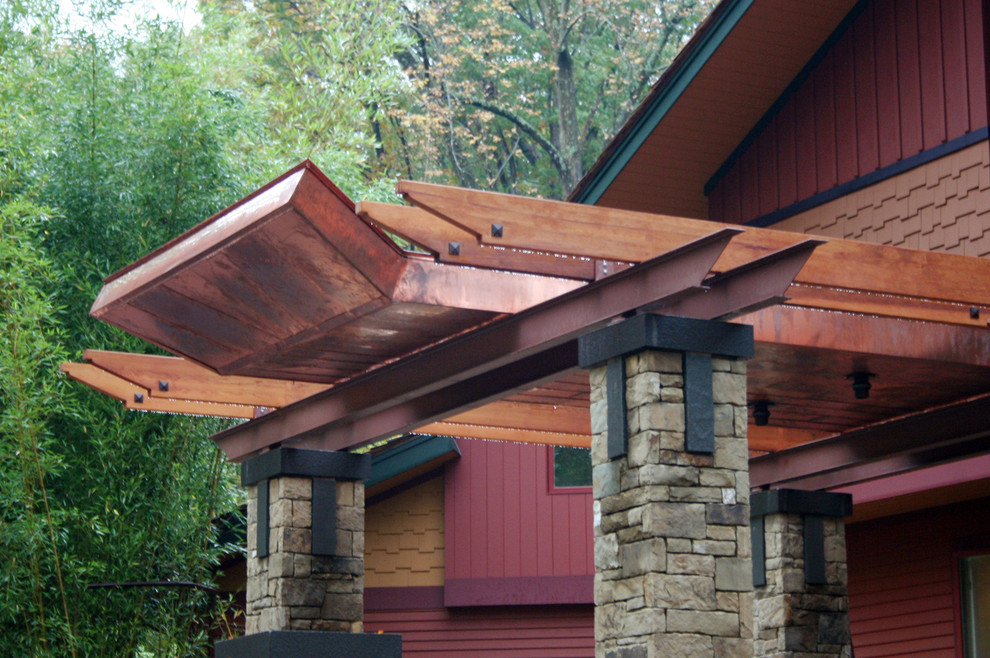 Porch Post Ideas Exterior Contemporary with Bluestone Column Cedar Beams