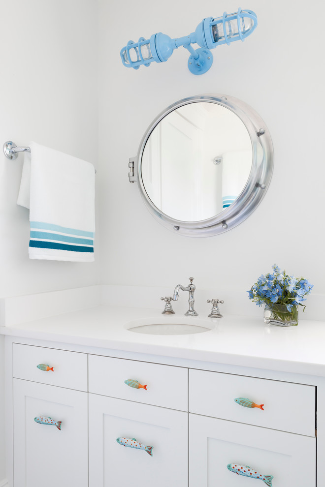 Porthole Medicine Cabinet Powder Room Beach with Blue 2 Light Sconce
